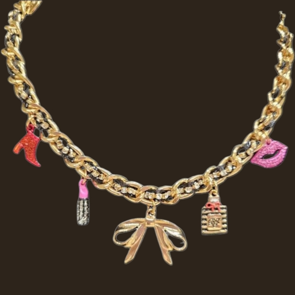 Betsey Johnson "Going All Out" Feminine Girly Charm Necklace  - NWT